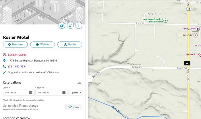 Rosiers Motel - Bing Map Listing